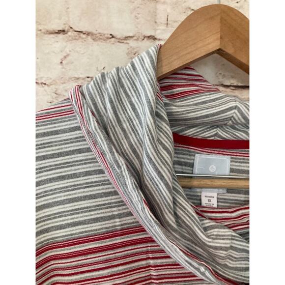 Christopher Banks Sunday Top Womens 1X Gray Red Striped Cowl Neck Stretch Plus - Picture 5 of 13